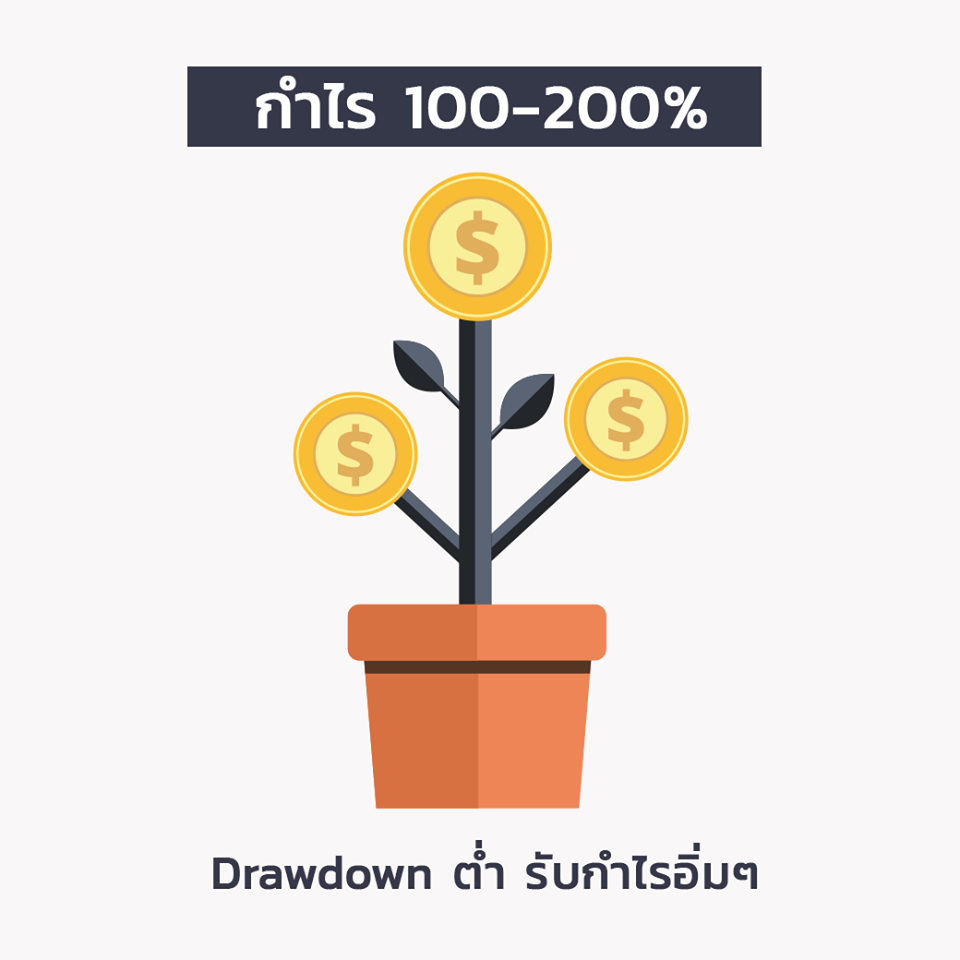 Drawdown ต่ำเพียง 10-30% ช่วยให้เงินทุนปลอดภัย ทั้งยังได้รับกำไรเต็มที่ถึง 100-200% ต่อปี